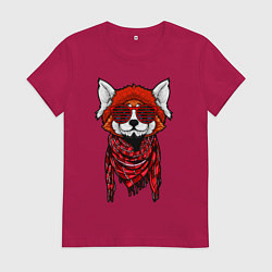Футболка хлопковая женская Красная панда, цвет: маджента