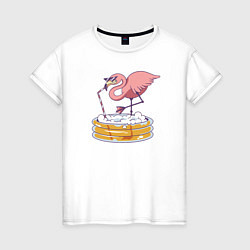 Футболка хлопковая женская Фламинго, цвет: белый