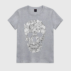 Футболка хлопковая женская ЧЕРЕП ИЗ КОТИКОВ, цвет: меланж