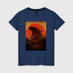 Футболка хлопковая женская Godzilla and red sun, цвет: тёмно-синий