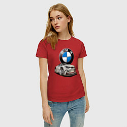 Футболка хлопковая женская BMW оскал, цвет: красный — фото 2