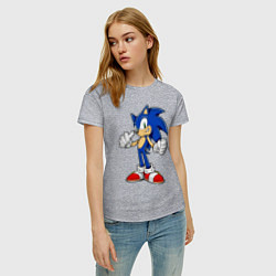 Футболка хлопковая женская Sonic, цвет: меланж — фото 2