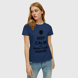 Футболка хлопковая женская Keep Calm & Wash Hands, цвет: тёмно-синий — фото 2