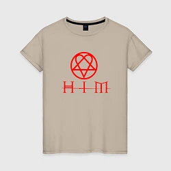 Футболка хлопковая женская HIM LOGO RED, цвет: миндальный