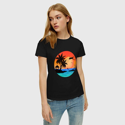 Женская футболка Закат на море / Черный – фото 3