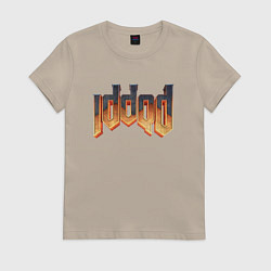 Футболка хлопковая женская IDDQD DOOM, цвет: миндальный