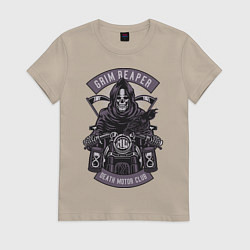 Футболка хлопковая женская Grim Reaper Motorcycle, цвет: миндальный