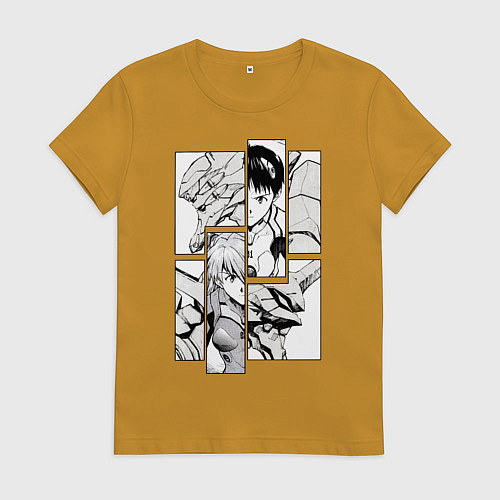 Женская футболка Аска и Синдзи, Евангелион / Горчичный – фото 1