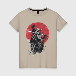 Футболка хлопковая женская Японский самурай, цвет: миндальный