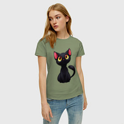 Футболка хлопковая женская Черный котенок, цвет: авокадо — фото 2
