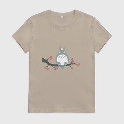 Футболка хлопковая женская Тоторо, цвет: миндальный