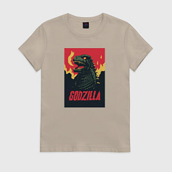 Футболка хлопковая женская Godzilla, цвет: миндальный