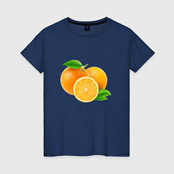 Футболка хлопковая женская Апельсины, цвет: тёмно-синий