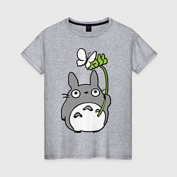 Футболка хлопковая женская Totoro и бабочка, цвет: меланж