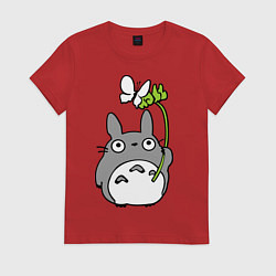 Футболка хлопковая женская Totoro и бабочка, цвет: красный