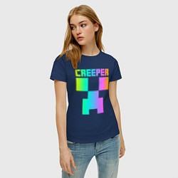 Футболка хлопковая женская MINECRAFT CREEPER, цвет: тёмно-синий — фото 2