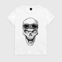 Футболка хлопковая женская Skull and glasses, цвет: белый