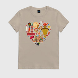 Футболка хлопковая женская LOVE RUSSIA, цвет: миндальный