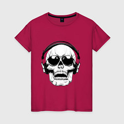 Футболка хлопковая женская Skull Music lover, цвет: маджента