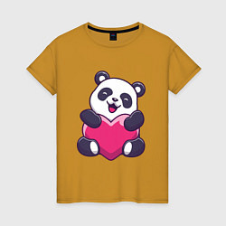 Футболка хлопковая женская Панда love, цвет: горчичный