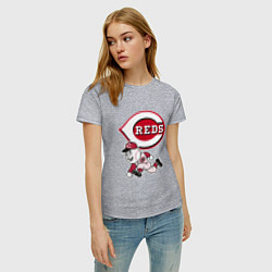 Футболка хлопковая женская Cincinnati reds - baseball team - talisman, цвет: меланж — фото 2
