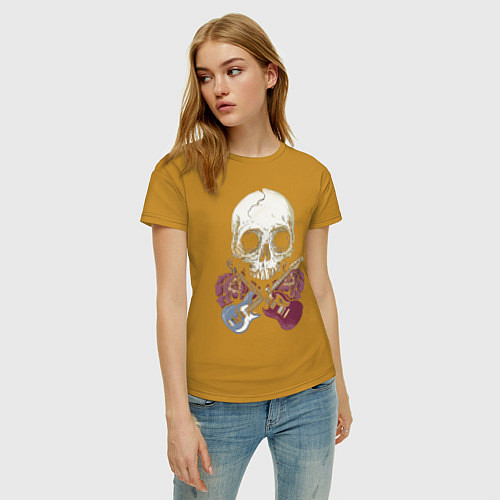 Женская футболка Череп с электрогитарой / Горчичный – фото 3