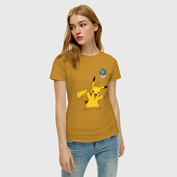 Футболка хлопковая женская Pokemon pikachu 1, цвет: горчичный — фото 2