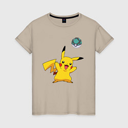 Футболка хлопковая женская Pokemon pikachu 1, цвет: миндальный