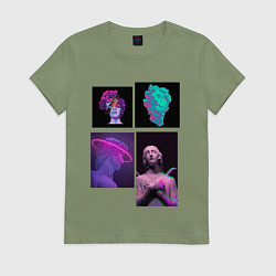 Футболка хлопковая женская Vaporwave art 78, цвет: авокадо