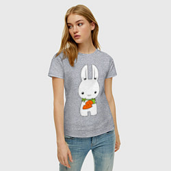 Футболка хлопковая женская Зайчик с морковкой, цвет: меланж — фото 2