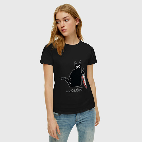 Женская футболка Милый кот / Черный – фото 3