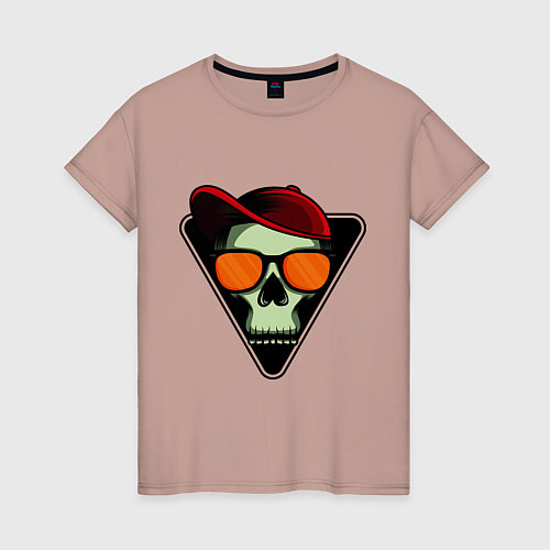 Женская футболка Череп в кепке и очках / Пыльно-розовый – фото 1