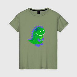 Футболка хлопковая женская Зеленый дракончик-динозаврик, цвет: авокадо