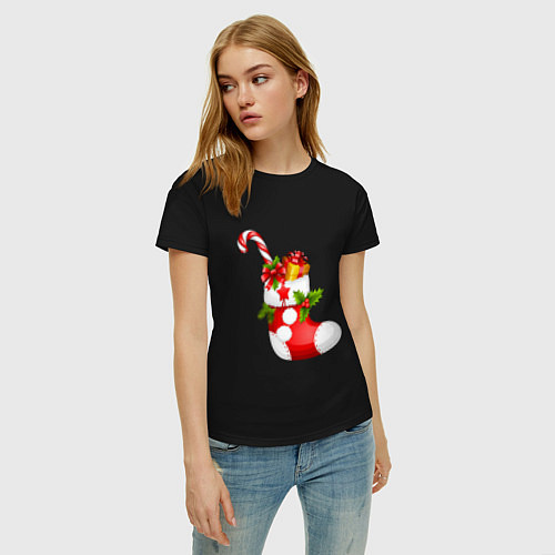 Женская футболка Christmas sock 2021 / Черный – фото 3