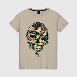 Футболка хлопковая женская Snake&Skull, цвет: миндальный