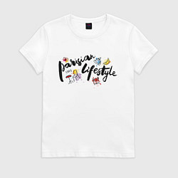 Футболка хлопковая женская Парижское кафе, цвет: белый