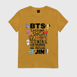 Футболка хлопковая женская BTS BT21, цвет: горчичный