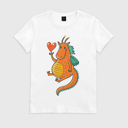 Футболка хлопковая женская Милый дракон, цвет: белый