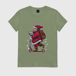 Футболка хлопковая женская Санта на самокате, цвет: авокадо