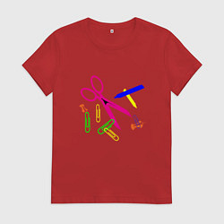 Футболка хлопковая женская Цветные мелкие предметы, цвет: красный