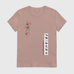 Футболка хлопковая женская Друзья логотип с конфетами, цвет: пыльно-розовый