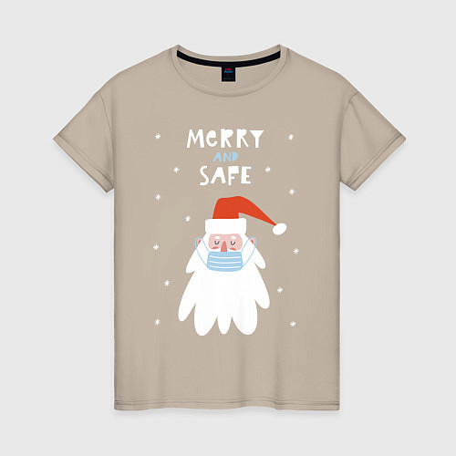Женская футболка Санта в маске / Миндальный – фото 1