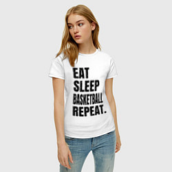 Футболка хлопковая женская EAT SLEEP BASKETBALL REPEAT, цвет: белый — фото 2