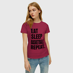 Футболка хлопковая женская EAT SLEEP BASKETBALL REPEAT, цвет: маджента — фото 2