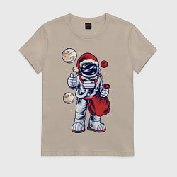 Футболка хлопковая женская Звездный Новый год, цвет: миндальный