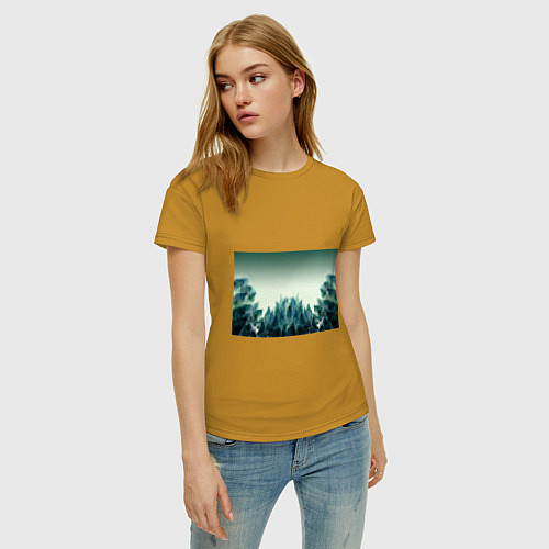 Женская футболка Акварельный лес градиент / Горчичный – фото 3