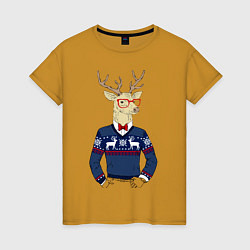 Футболка хлопковая женская Hipster Deer, цвет: горчичный