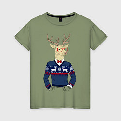 Футболка хлопковая женская Hipster Deer, цвет: авокадо