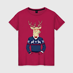 Футболка хлопковая женская Hipster Deer, цвет: маджента