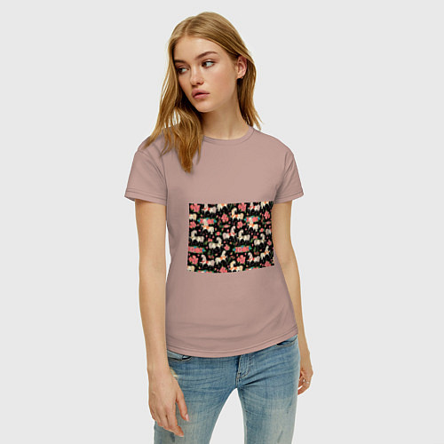 Женская футболка Лошади и цветы / Пыльно-розовый – фото 3